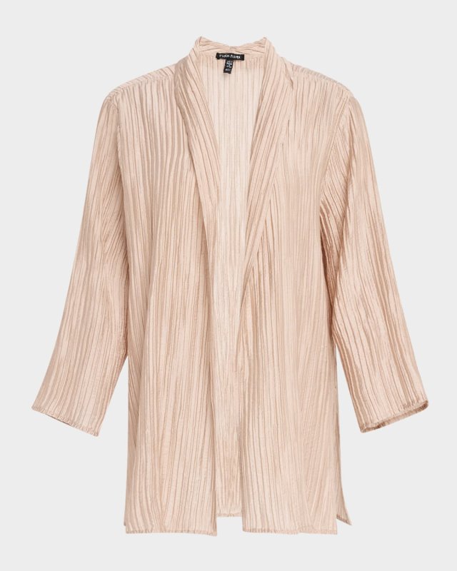 Pleated Shimmer Open-Front Jacket